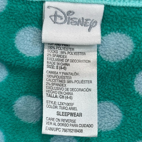Disney Fleece Little Mermaid Ariel Pajamas Set Sz Small Blue - Picture 4 of 16